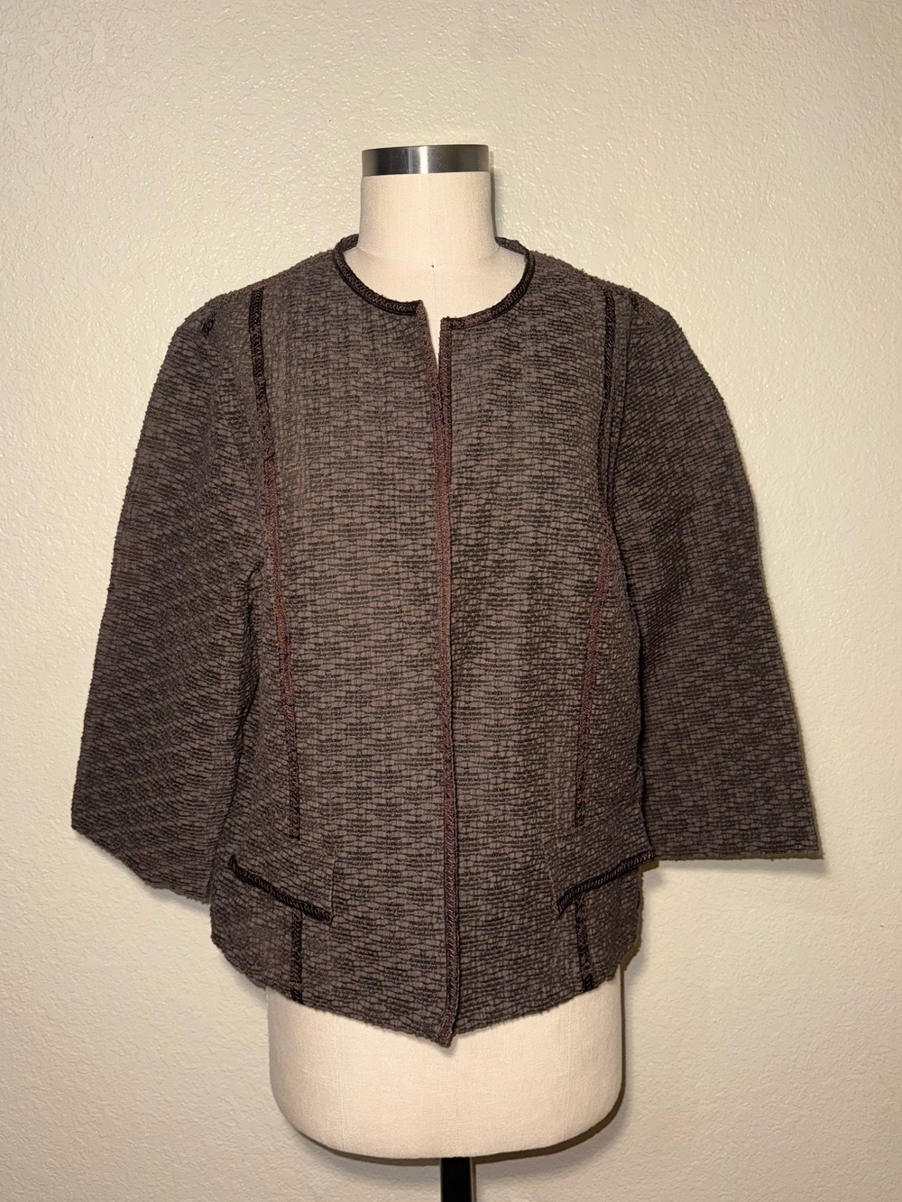 Chico’s XL Brown Textured Open Front Cardigan Boho Lightweight Jacket